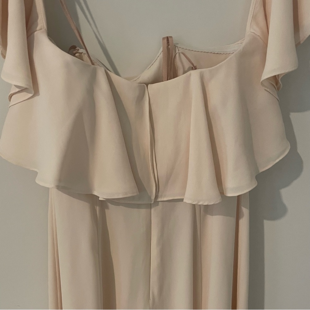 Fame and Partners Cream Gown Off the Shoulder Fitted Waist Size M High Slit - Picture 16 of 16